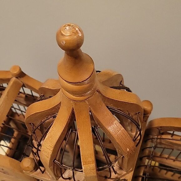 Vtg Wooden Birdcage Victorian Domed Cathedral Taj Mahal Door bird cage Wood boho - Picture 12 of 16